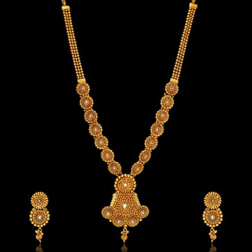 Antique Long Necklace Set in Gold finish - AMN268