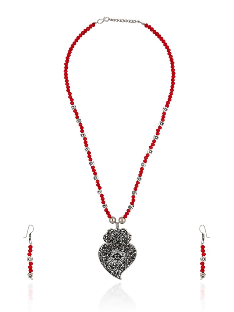Mala with Pendant in Oxidised Silver finish - CNB31425