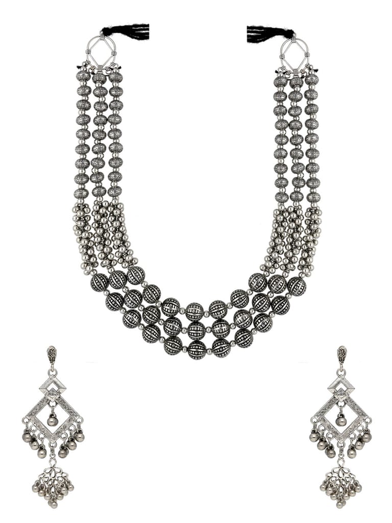 Long Necklace Set in Oxidised Silver finish - CNB31451