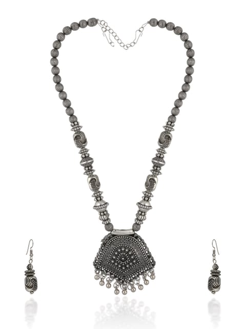 Long Necklace Set in Oxidised Silver finish - CNB31453
