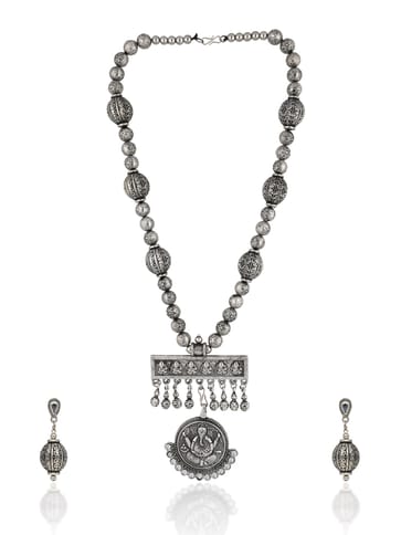Temple Long Necklace Set in Oxidised Silver finish - CNB31455