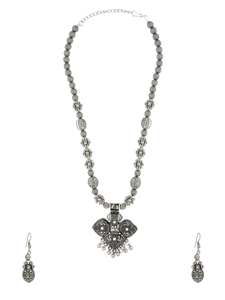 Long Necklace Set in Oxidised Silver finish - CNB31458