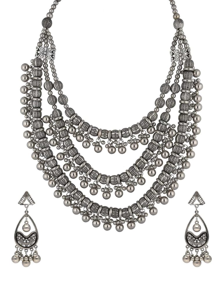 Long Necklace Set in Oxidised Silver finish - CNB31547