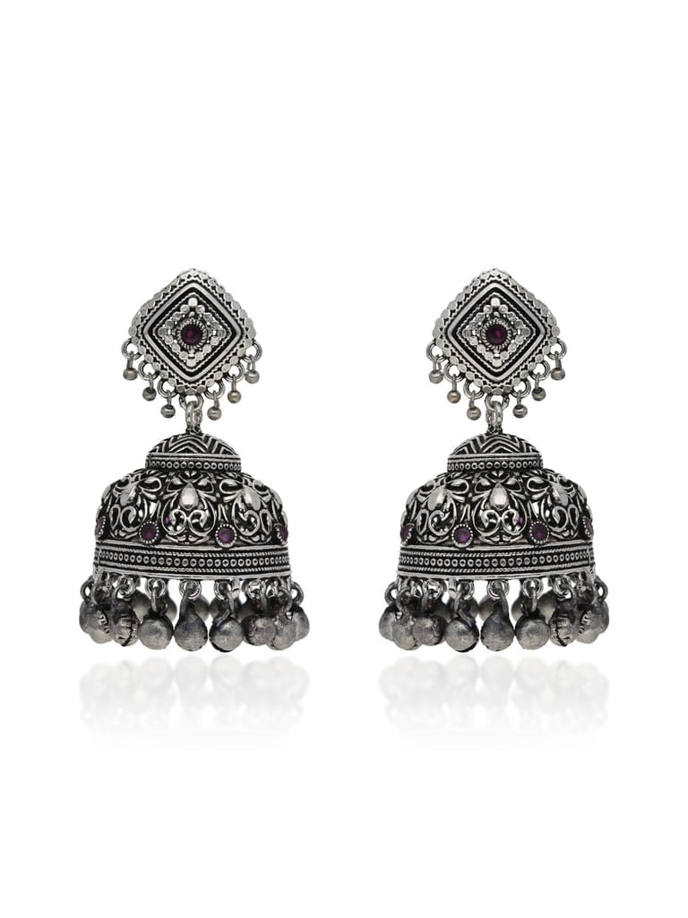 Jhumka Earrings in Oxidised Silver finish - DEJ850