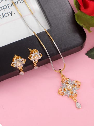 AD / CZ Pendant Set in Two Tone finish - HEL10629