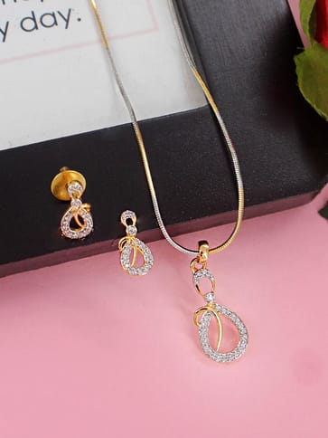 AD / CZ Pendant Set in Two Tone finish - HEL10510