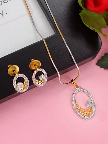 AD / CZ Pendant Set in Two Tone finish - HEL10530TO