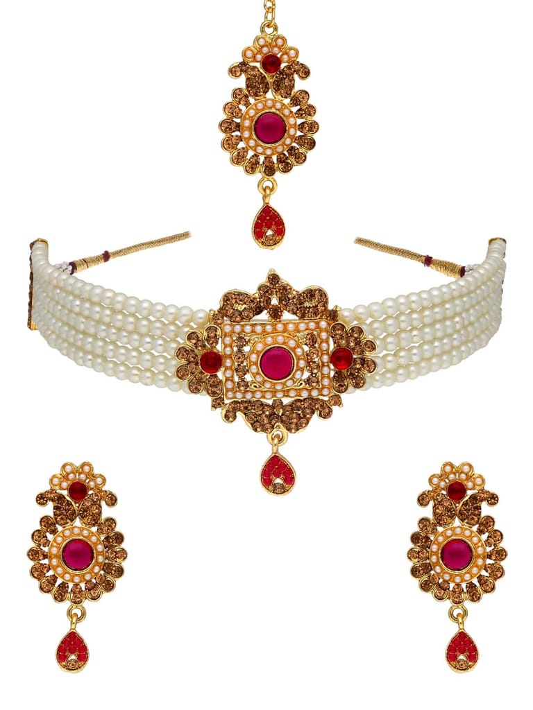 Traditional Choker Necklace Set in Gold finish - CNB32604
