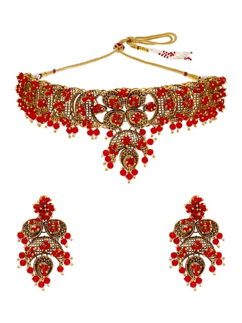 Antique Choker Necklace Set in Gold finish - LAKMT525