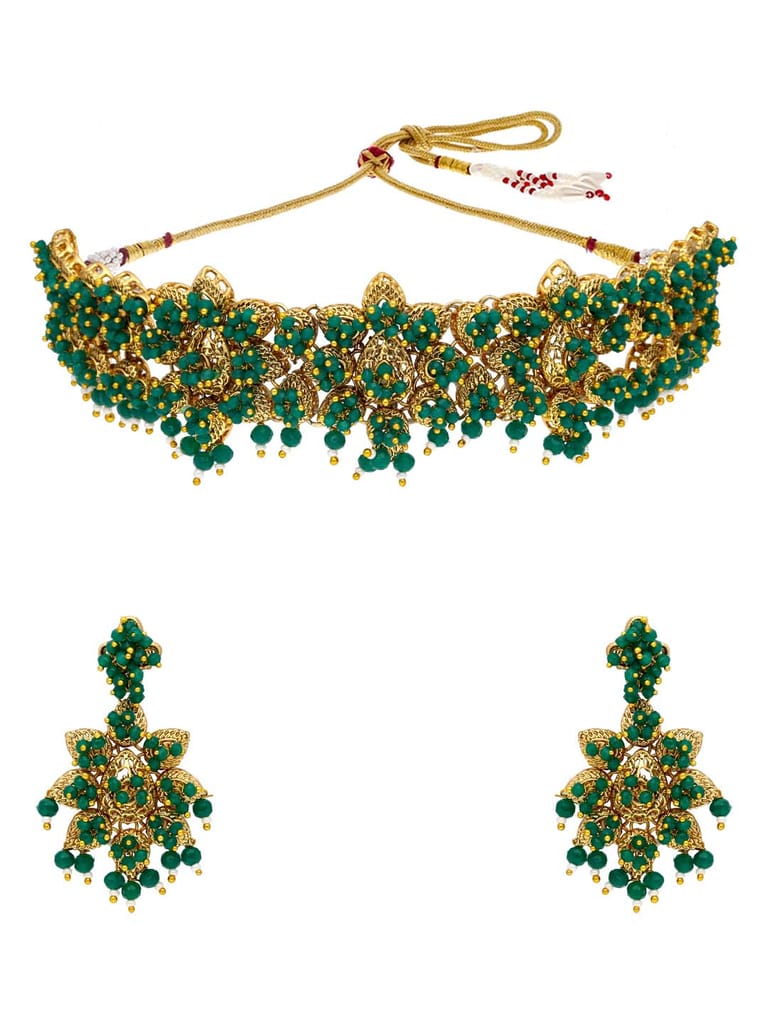 Antique Choker Necklace Set in Gold finish - LAKMT544