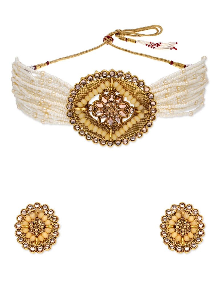 Antique Choker Necklace Set in Gold finish - PRT2698