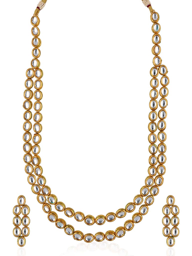 Kundan Double Line Long Necklace Set in Gold finish - CNB33185