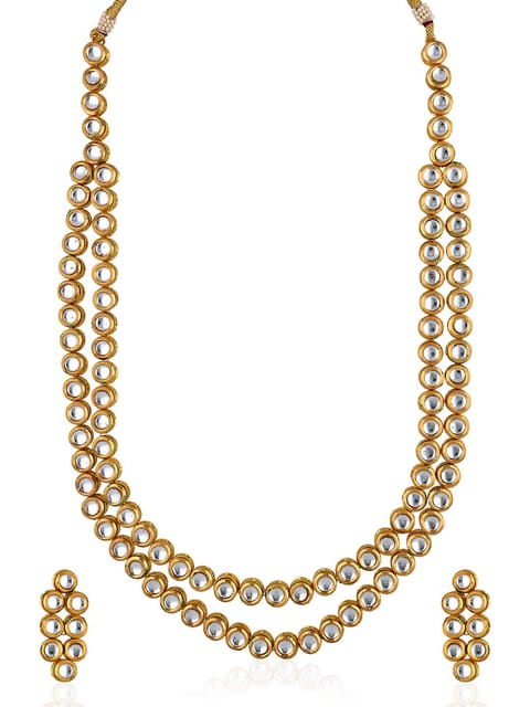 Kundan Double Line Long Necklace Set in Gold finish - CNB33187