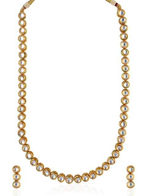 Kundan Single Line Long Necklace Set in Gold finish - CNB33188