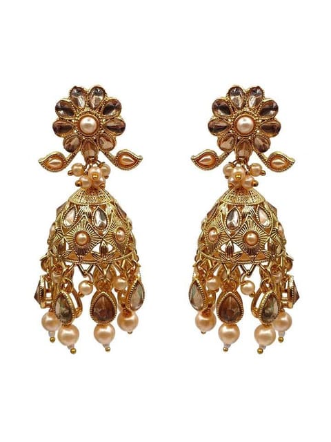 Reverse AD Jhumka Earrings in Gold finish - CNB16149