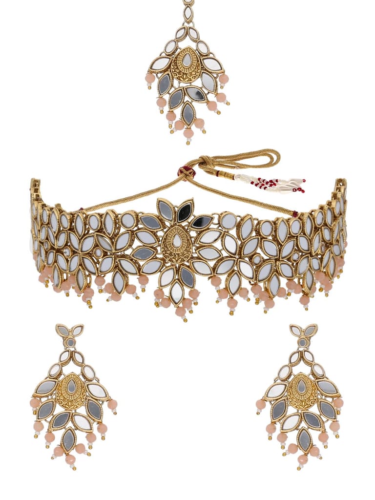 Mirror Choker Necklace Set in Gold finish - CNB17575