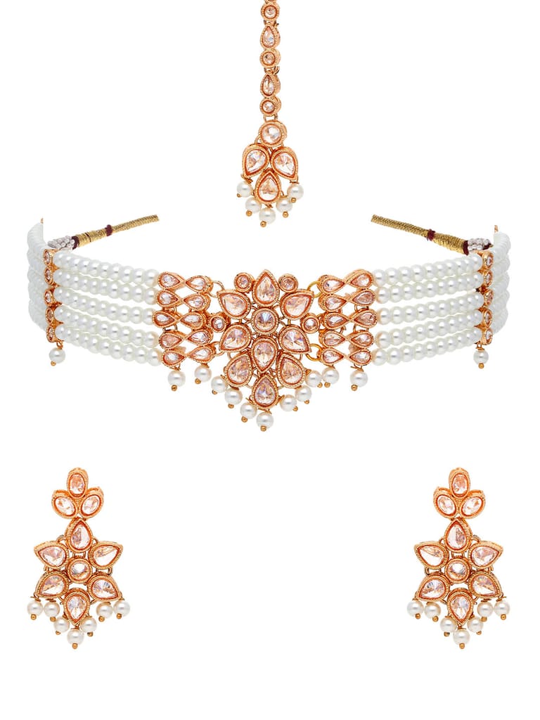 Reverse AD Choker Necklace Set in Rose Gold finish - CNB5070