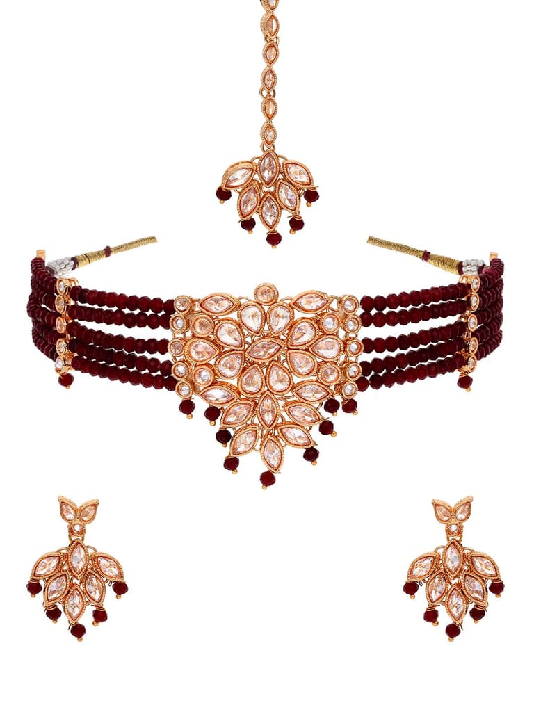 Reverse AD Choker Necklace Set in Rose Gold finish - CNB5088