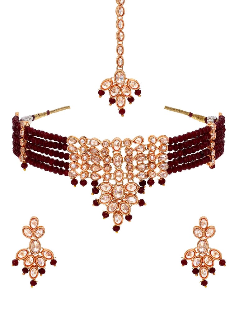 Reverse AD Choker Necklace Set in Rose Gold finish - CNB5096