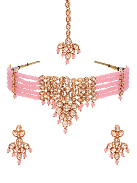 Reverse AD Choker Necklace Set in Rose Gold finish - CNB5097