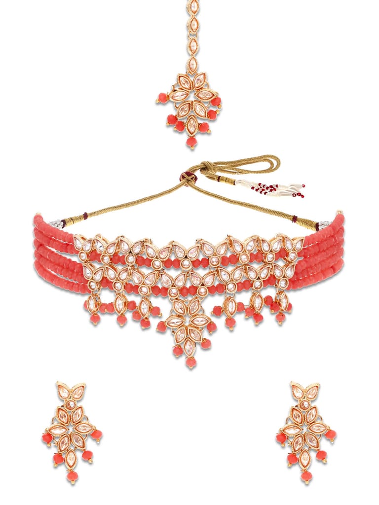 Reverse AD Choker Necklace Set in Rose Gold finish - CNB5123