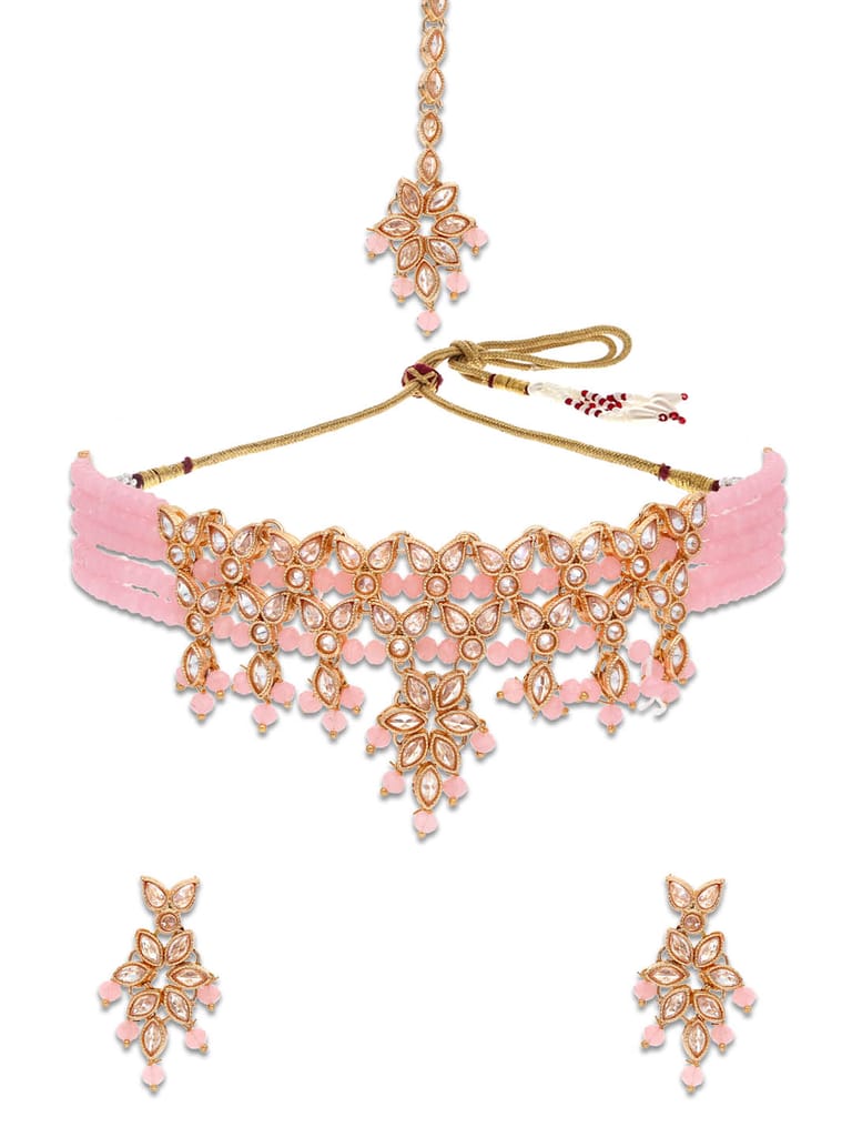 Reverse AD Choker Necklace Set in Rose Gold finish - CNB5121
