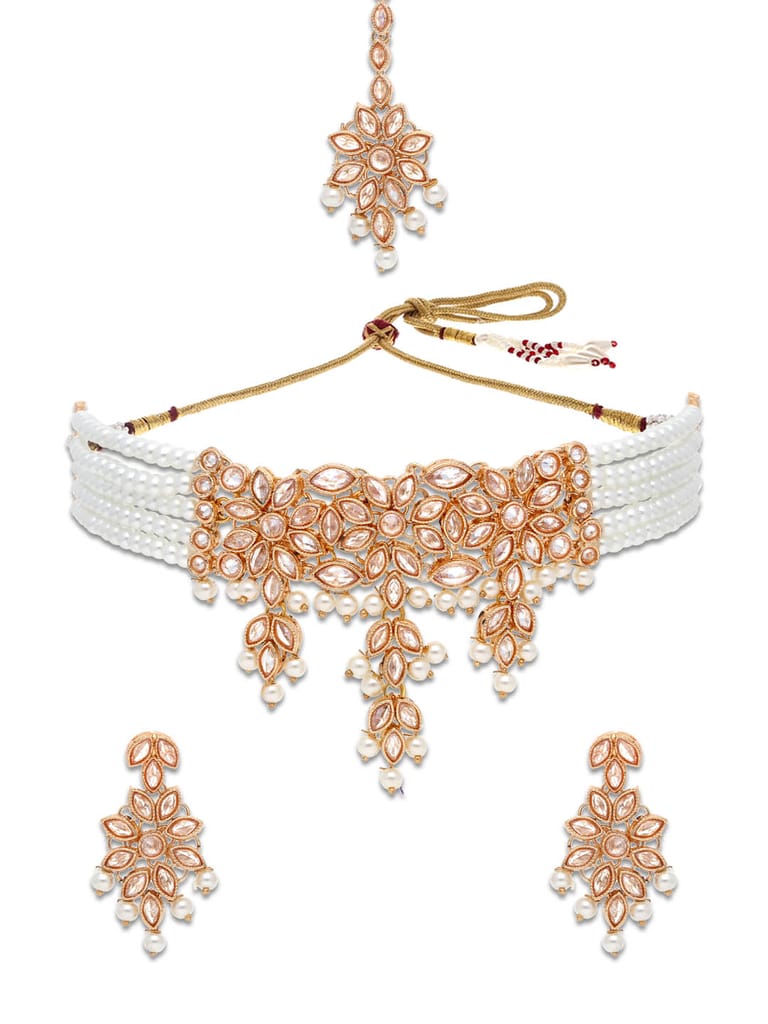 Reverse AD Choker Necklace Set in Rose Gold finish - CNB5126