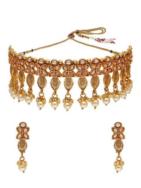 Reverse AD Choker Necklace Set in Gold finish - SOC9006L