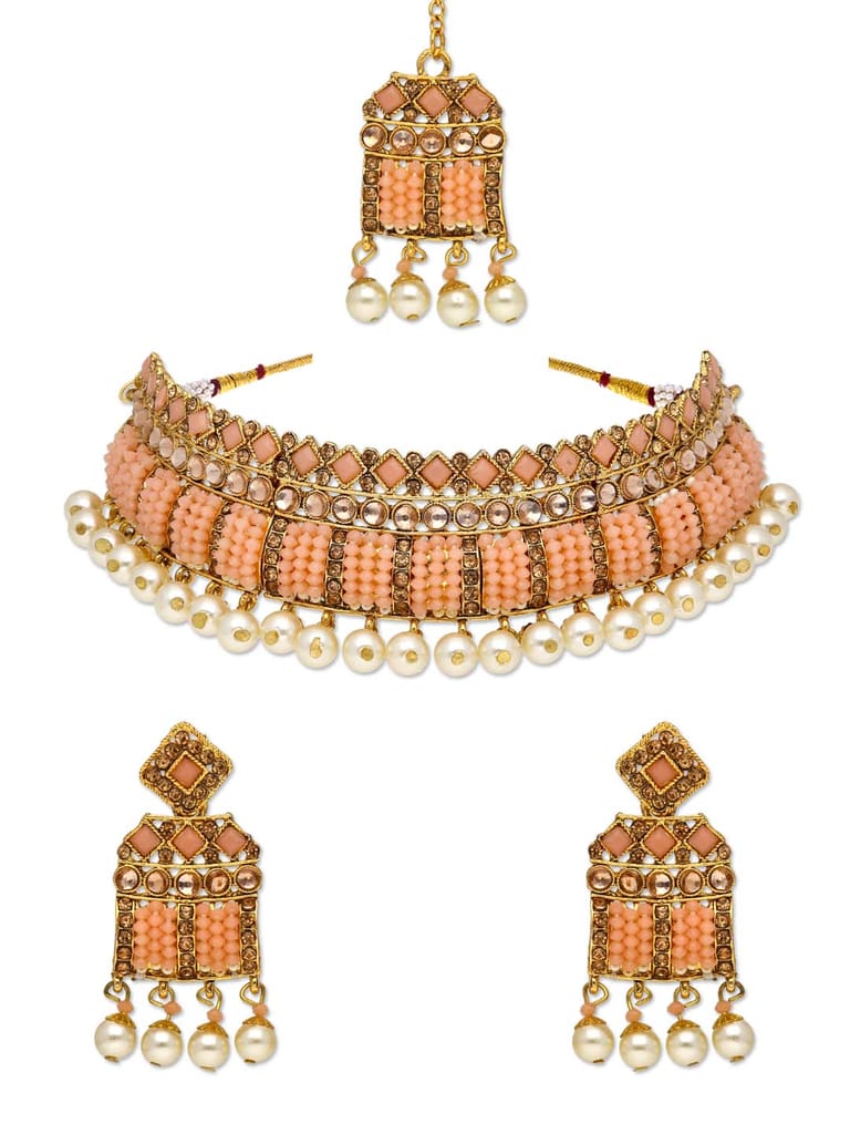 Traditional Choker Necklace Set in Gold finish - AVM3009