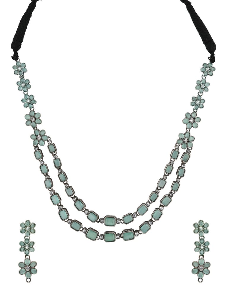 Long Necklace Set in Oxidised Silver finish - CNB33913