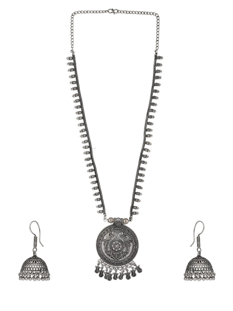 Oxidised Long Necklace Set in Black color - CNB33918