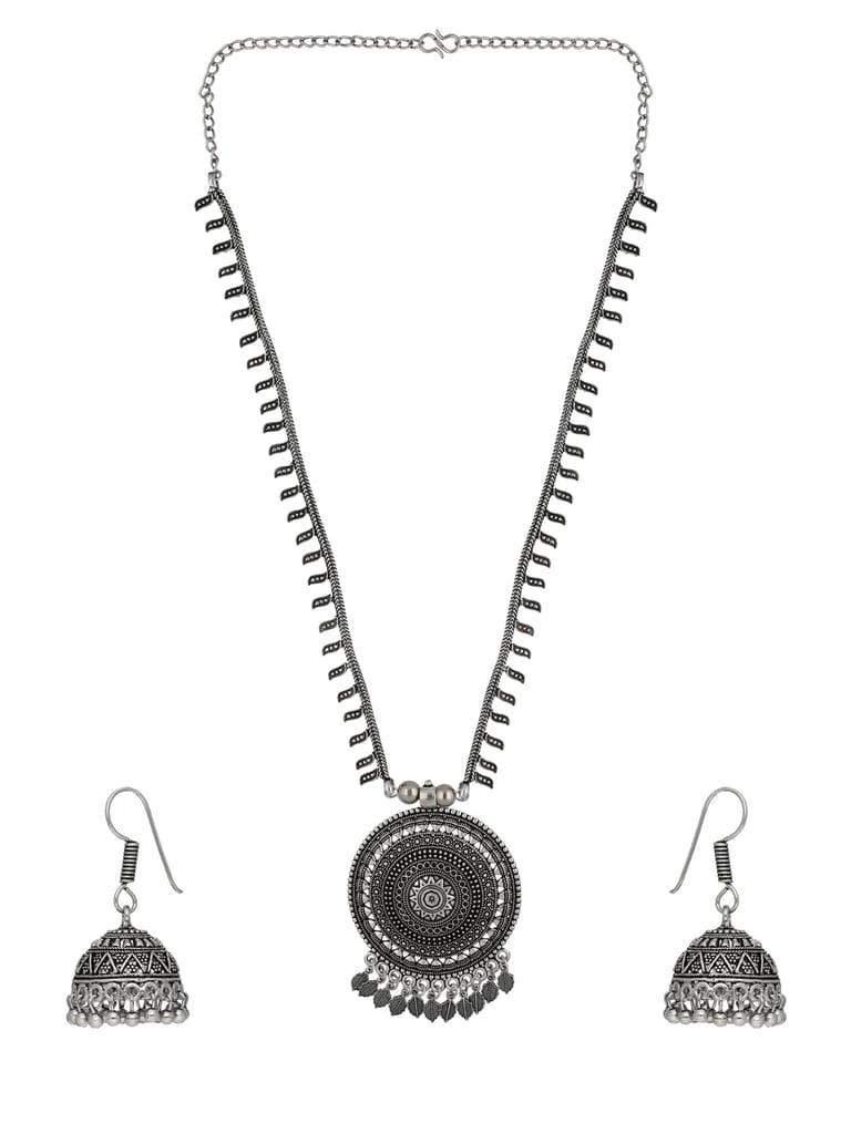 Oxidised Long Necklace Set in Black color - CNB33917