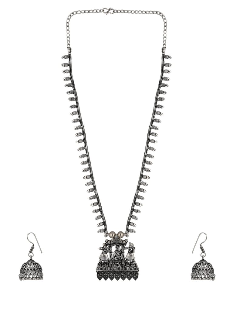 Oxidised Long Necklace Set in Black color - CNB33920