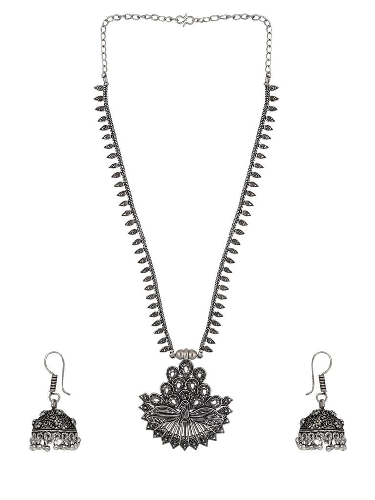 Long Necklace Set in Oxidised Silver finish - CNB33922