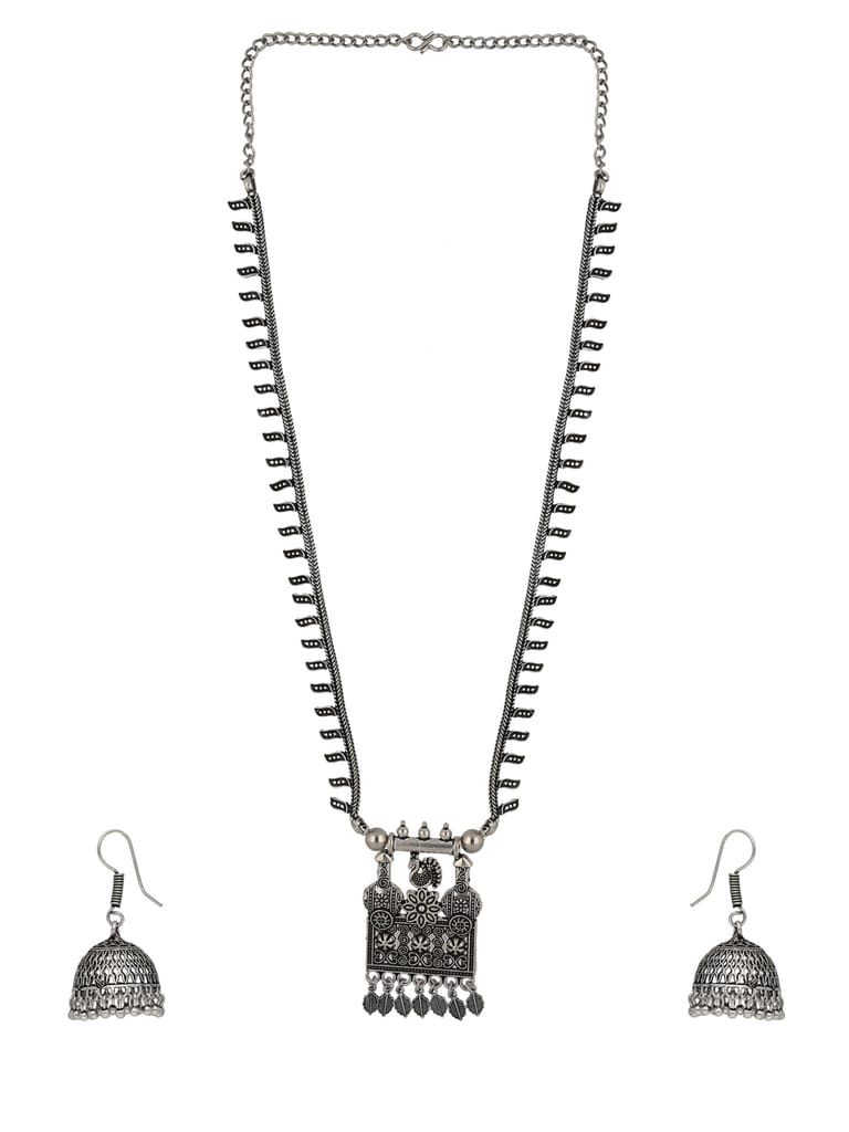 Long Necklace Set in Oxidised Silver finish - CNB33921