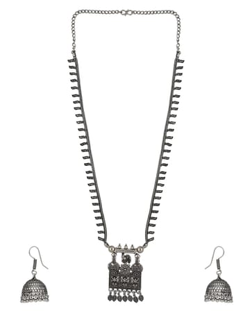 Oxidised Long Necklace Set in Black color - CNB33921