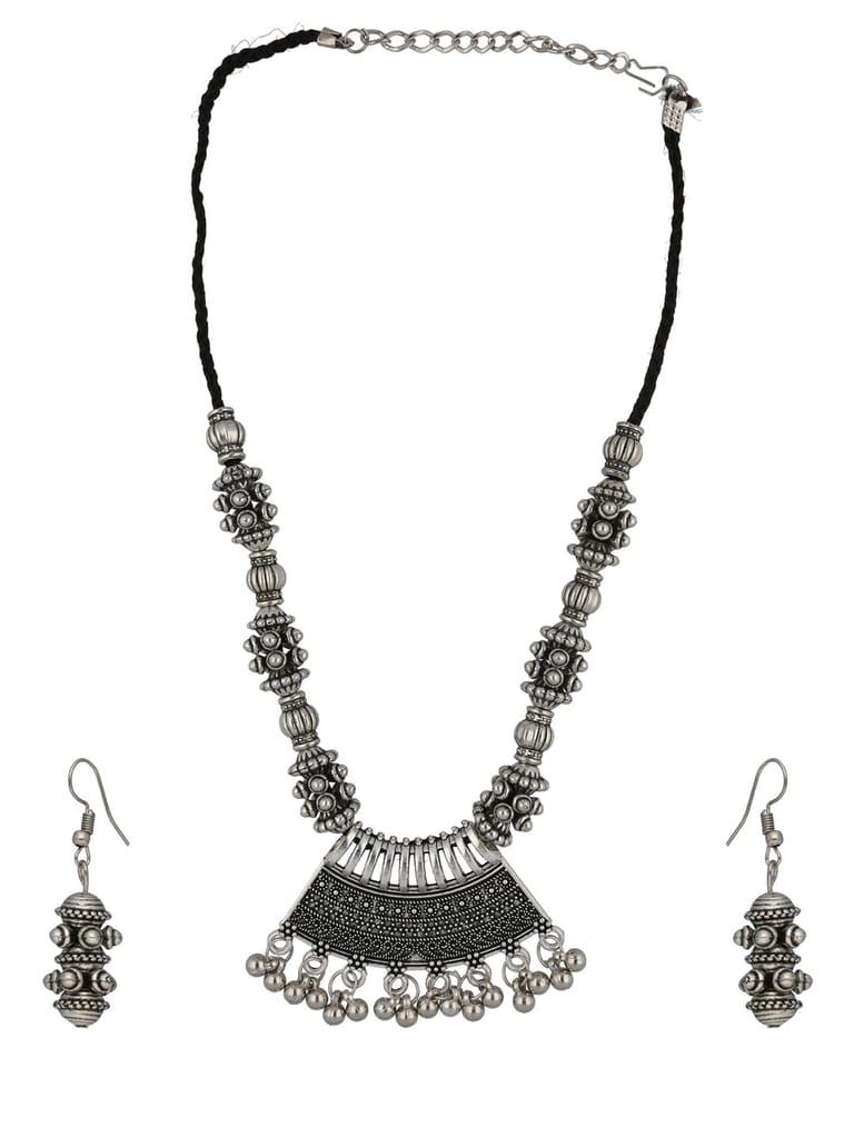 Long Necklace Set in Oxidised Silver finish - CNB33925