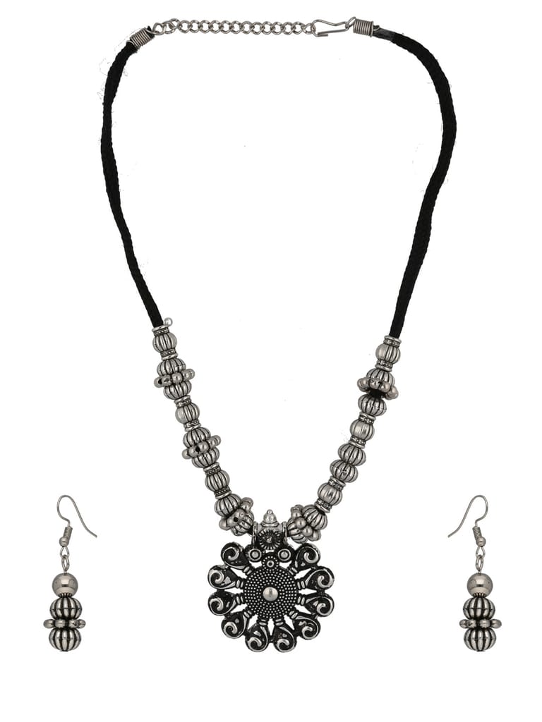 Long Necklace Set in Oxidised Silver finish - CNB33927