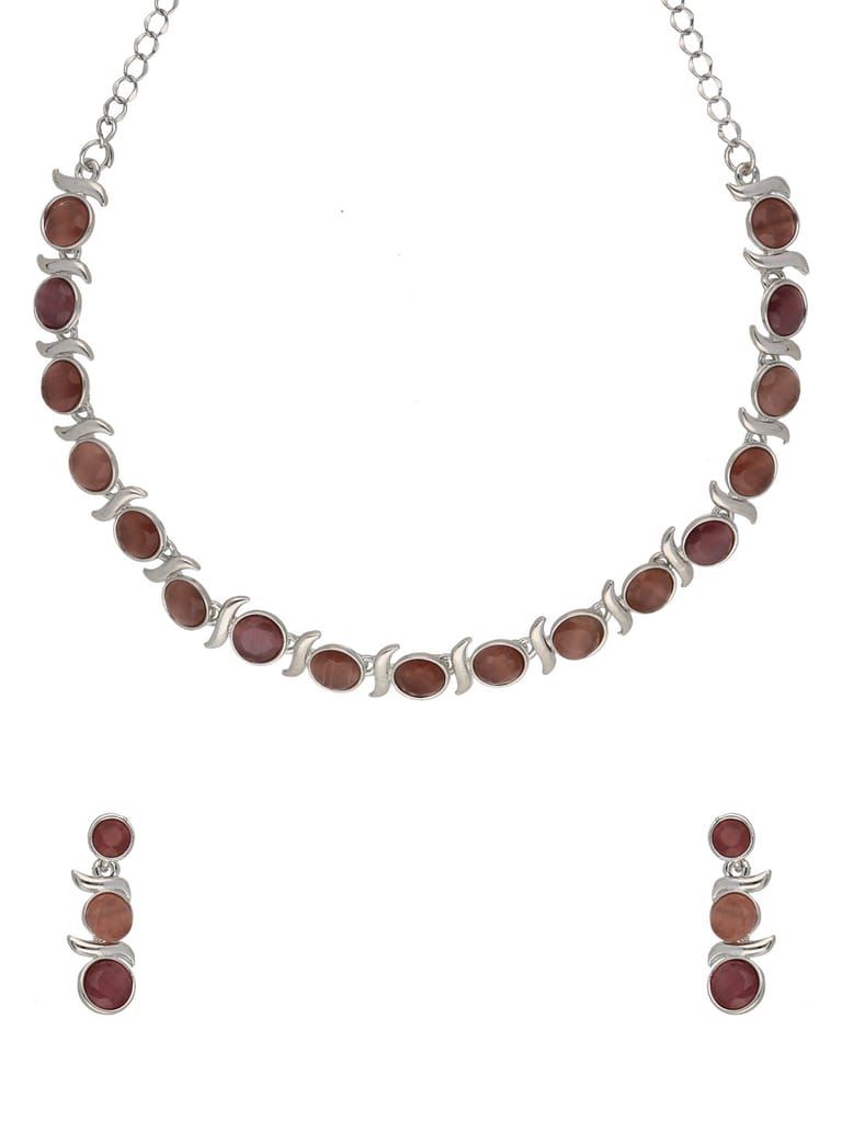 Stone Necklace Set in Rhodium finish - AKC71181