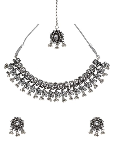 Kundan Necklace Set in Oxidised Silver finish - STU1116
