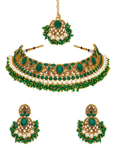 Traditional Choker Necklace Set in Gold finish - AVM4104
