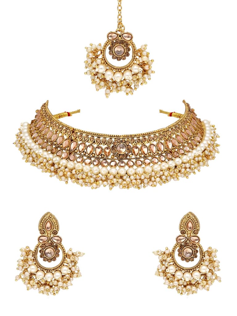 Traditional Choker Necklace Set in Gold finish - AVM4106