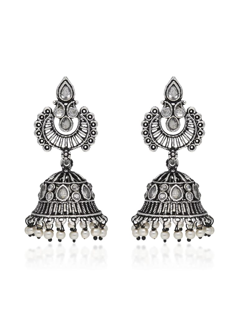 Jhumka Earrings in Oxidised Silver finish - DEJ841