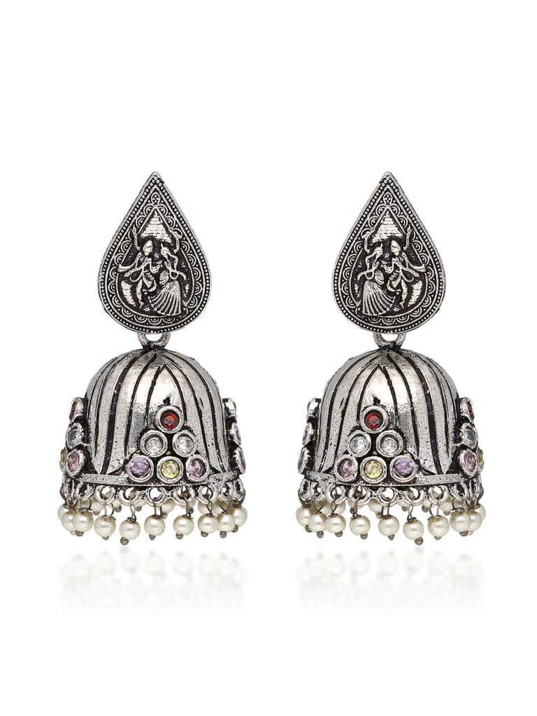 Jhumka Earrings in Oxidised Silver finish - DEJ959
