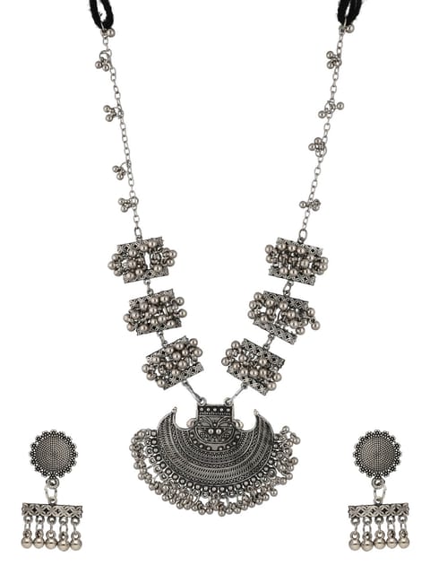 Long Necklace Set in Oxidised Silver finish - CNB35819