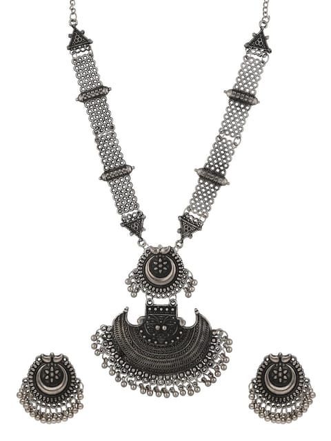 Long Necklace Set in Oxidised Silver finish - CNB35824