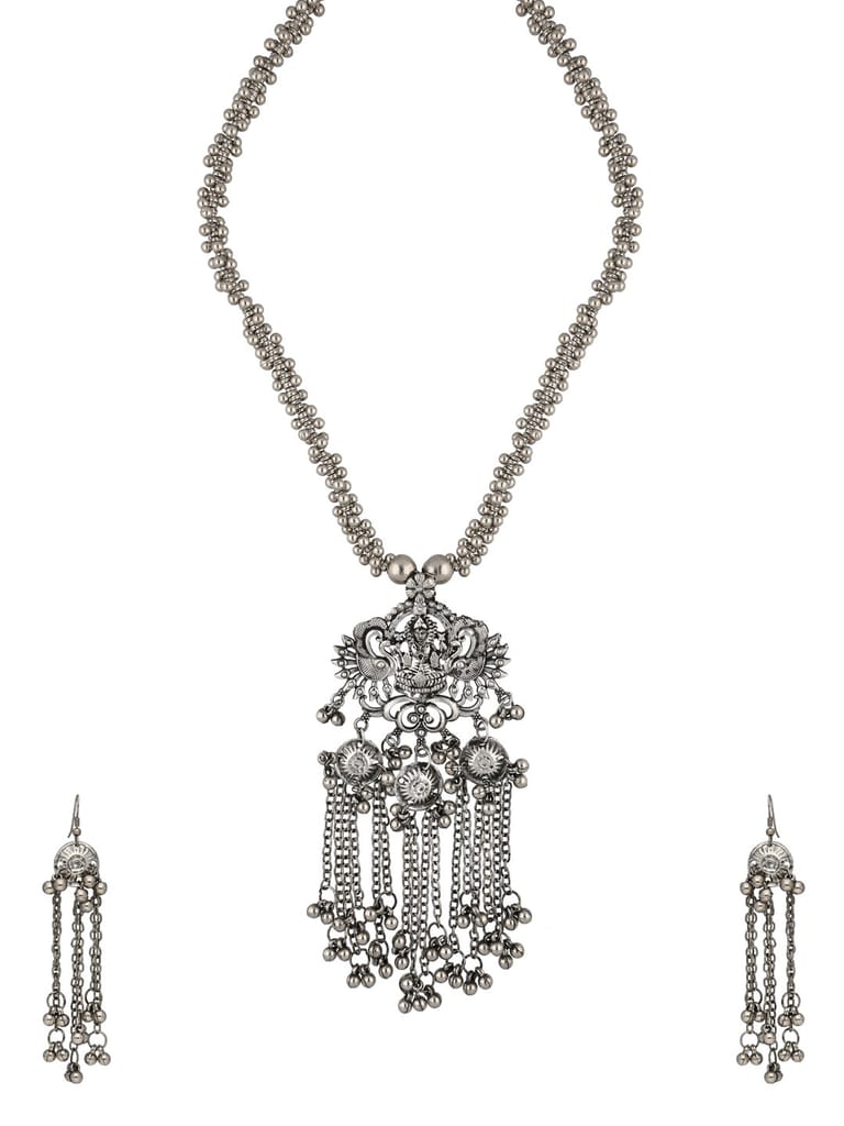 Temple Long Necklace Set in Oxidised Silver finish - CNB35825