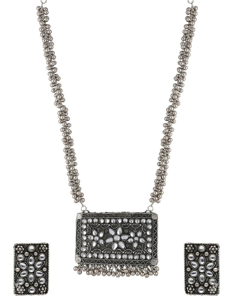 Long Necklace Set in Oxidised Silver finish - CNB35827