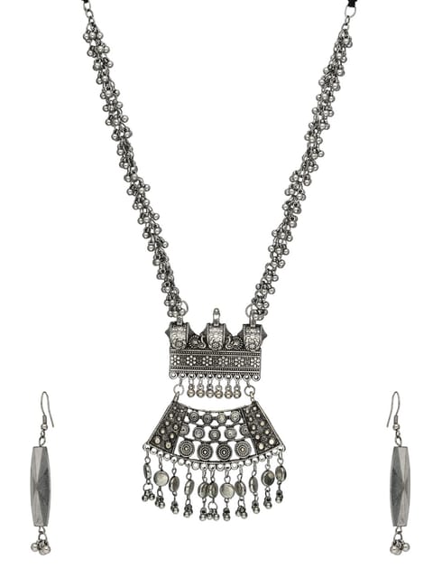 Long Necklace Set in Oxidised Silver finish - CNB35826