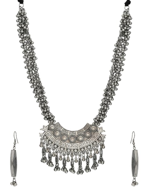 Long Necklace Set in Oxidised Silver finish - CNB35828